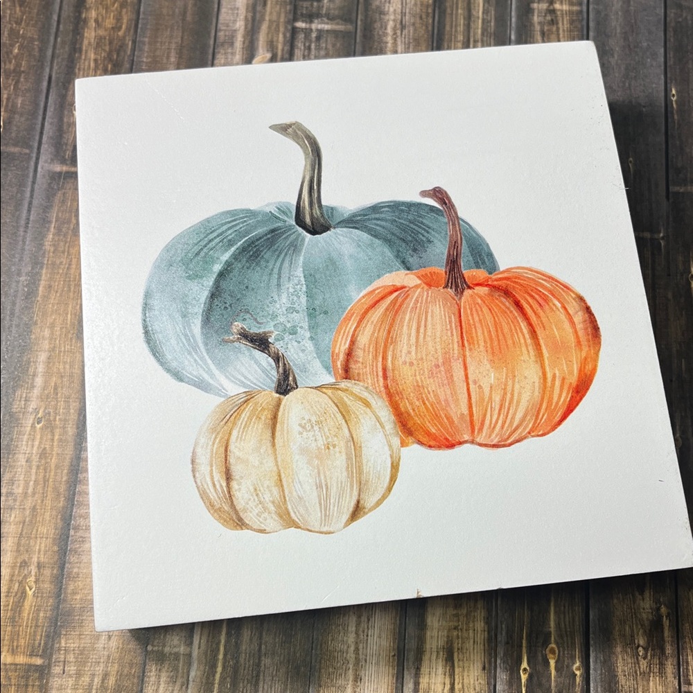 5for$10 Cute Fall Harvest Halloween Leaf Pumpkin Wooden Home Decor 4x4 Flawed